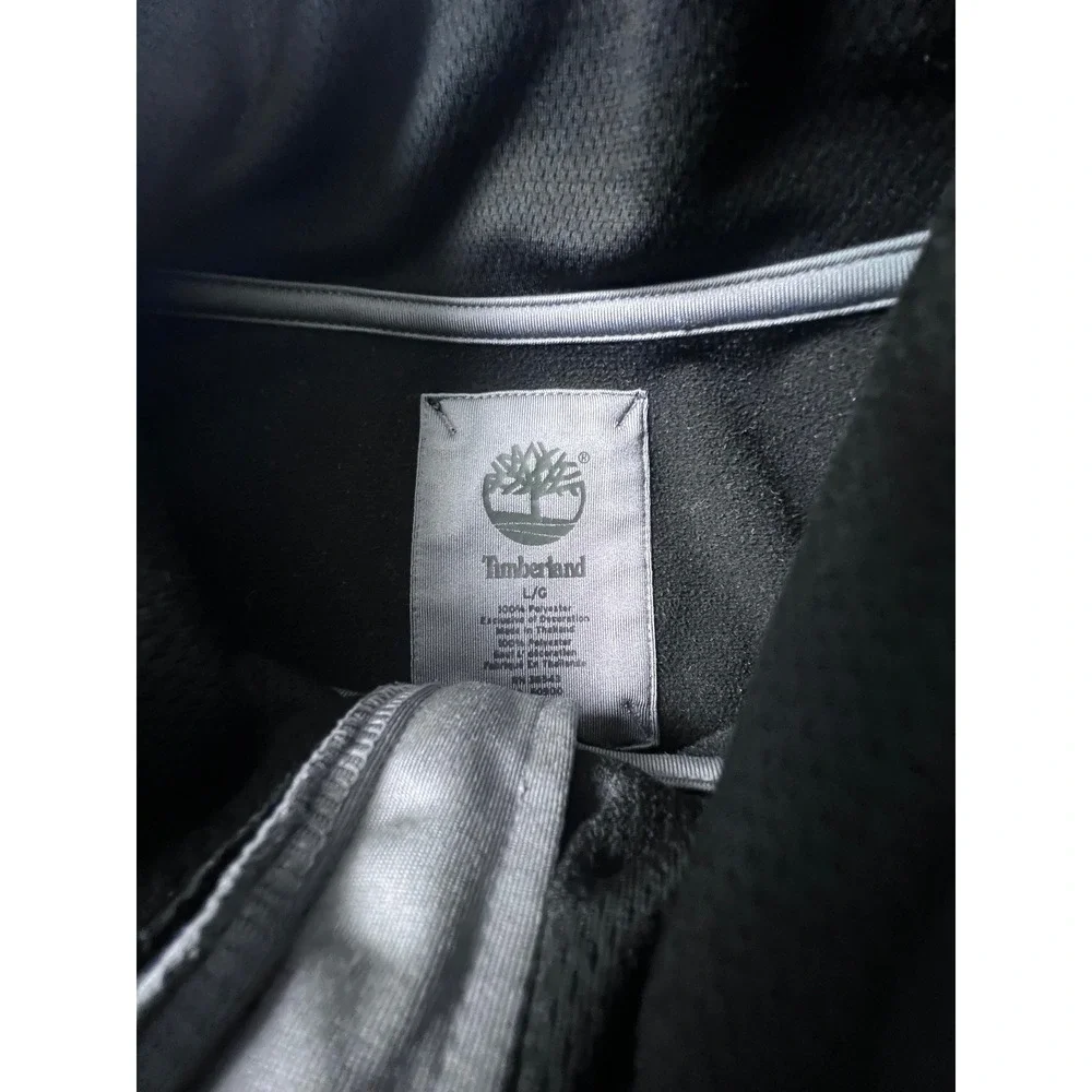 Timberland Mens Black Quarter Zip Pullover Textured Fleece Jacket Large